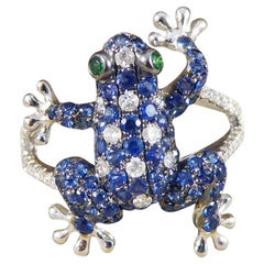 Sapphire and Diamond Set Frog Ring in 18 Carat White Gold