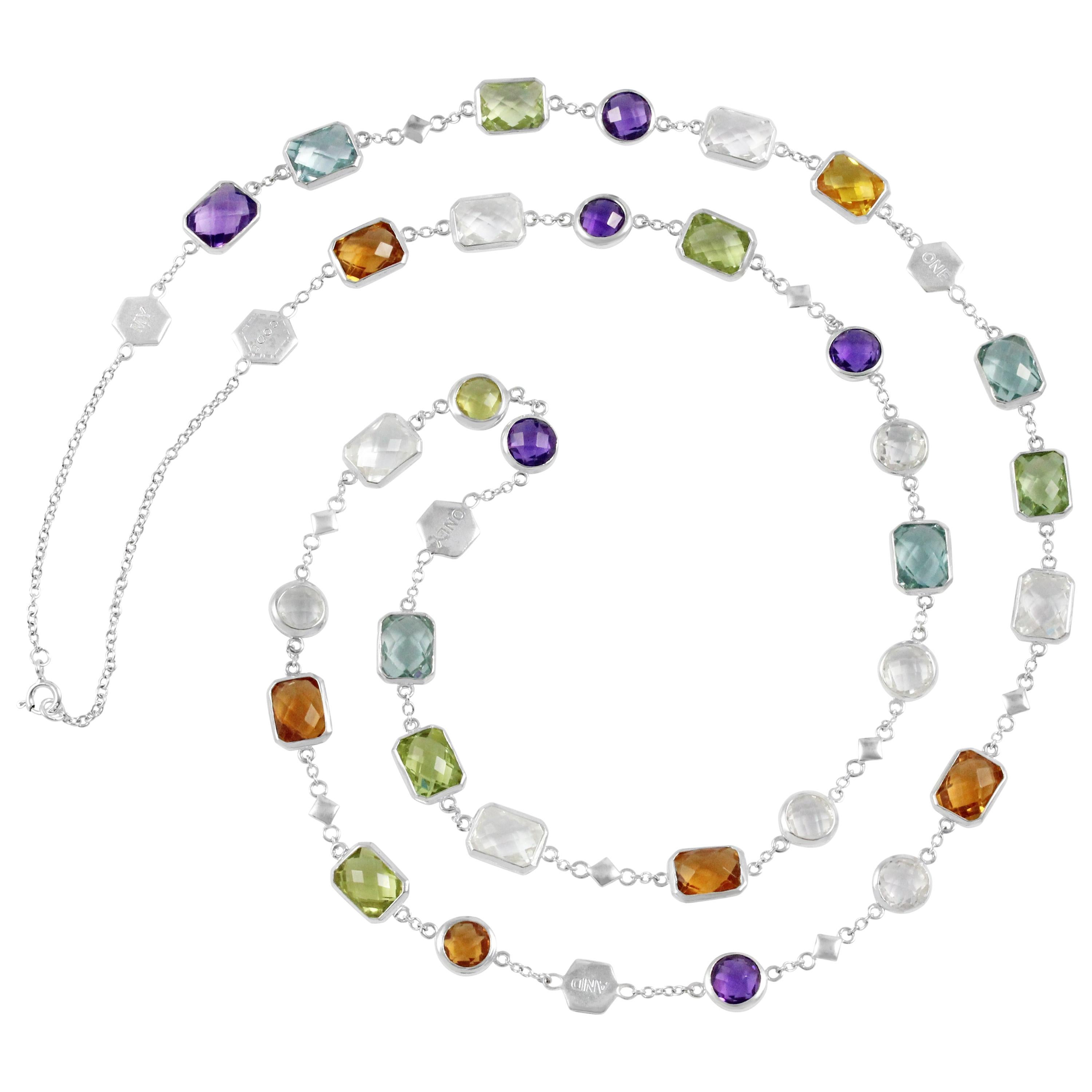 Customizable Code By Edge Multi-Gem Necklace - "My One And Only" in Morse Code For Sale