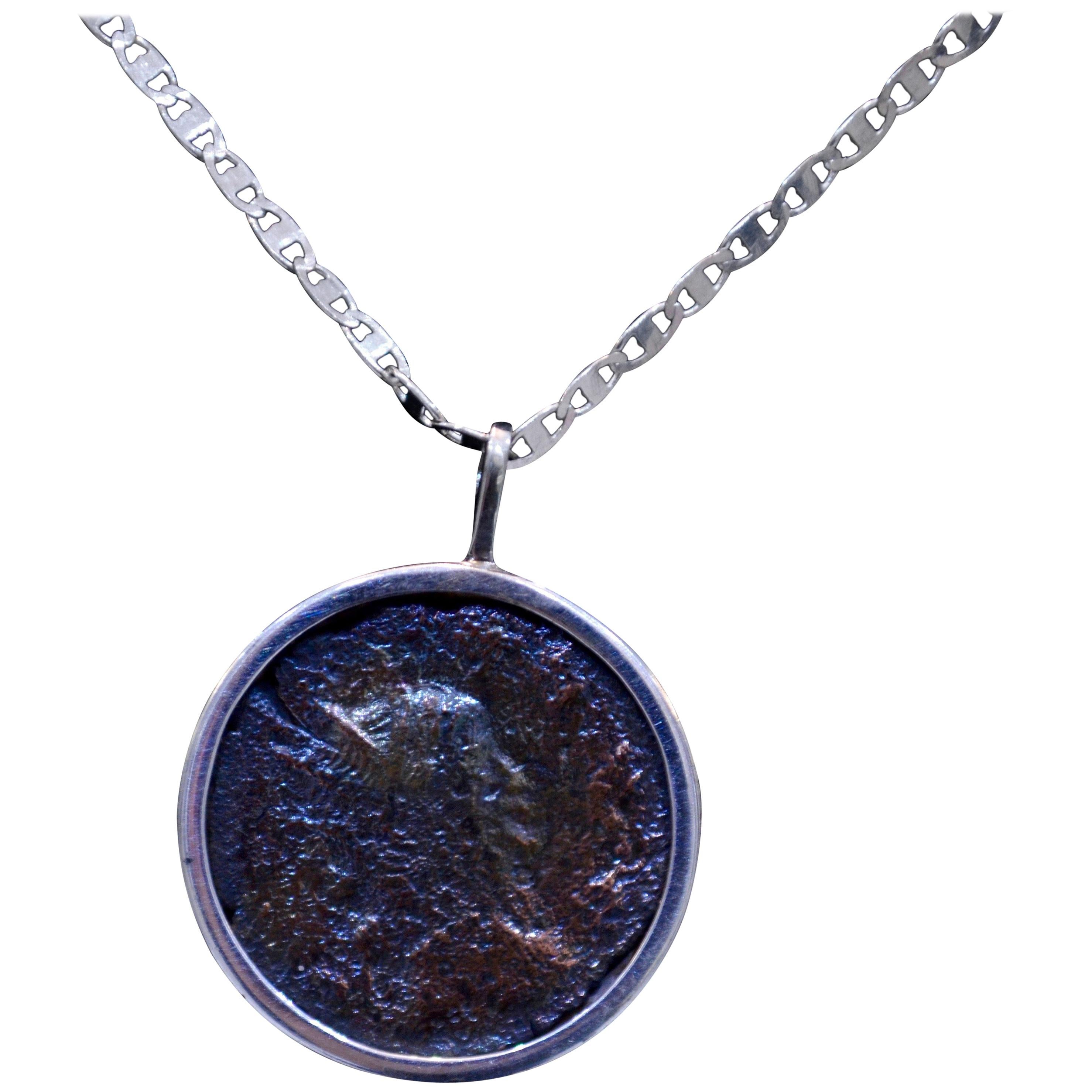 Authentic Roman Coin Silver Necklace For Sale