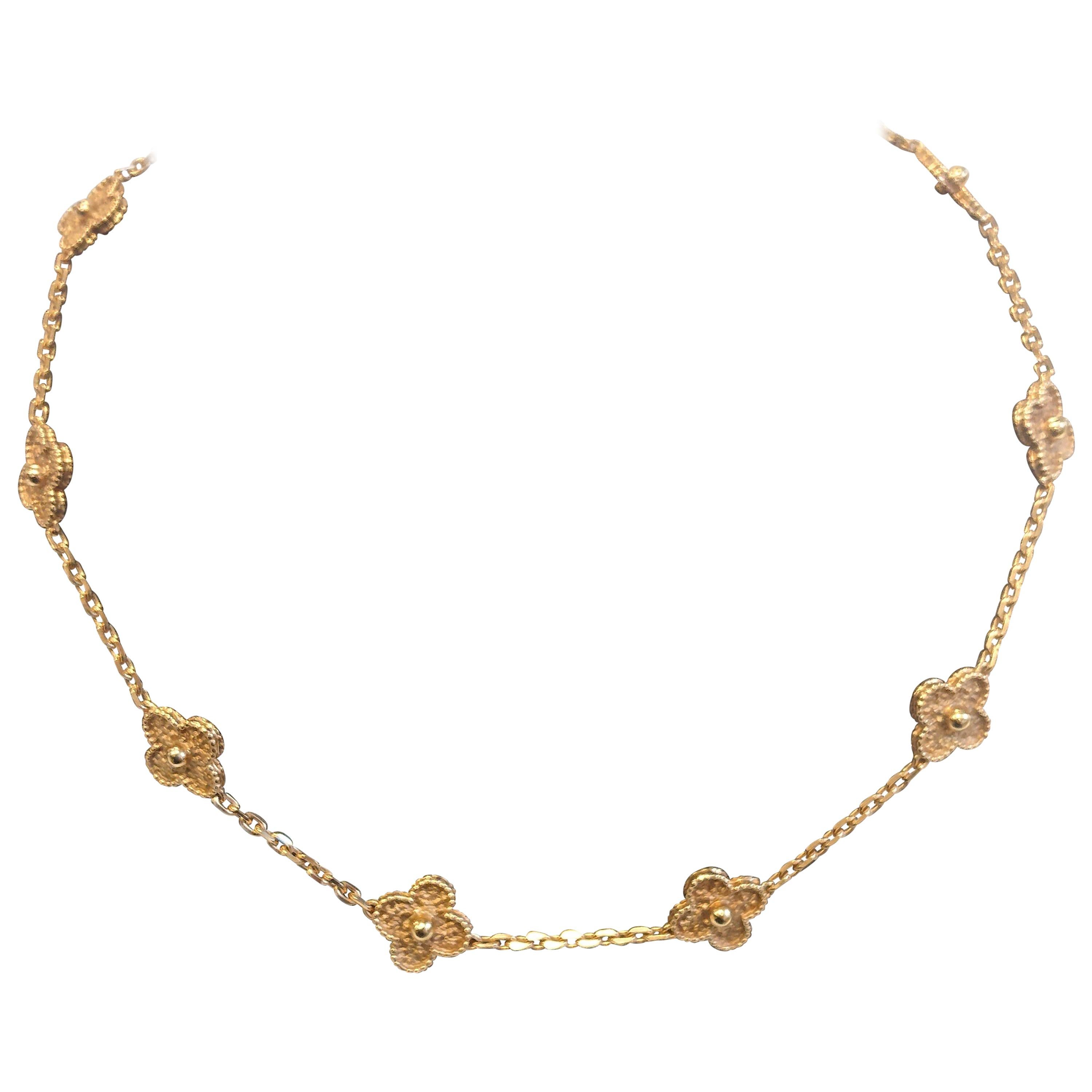 Van Cleef & Arpels 10 Motif Alhambra Rose Gold Chain Necklace
