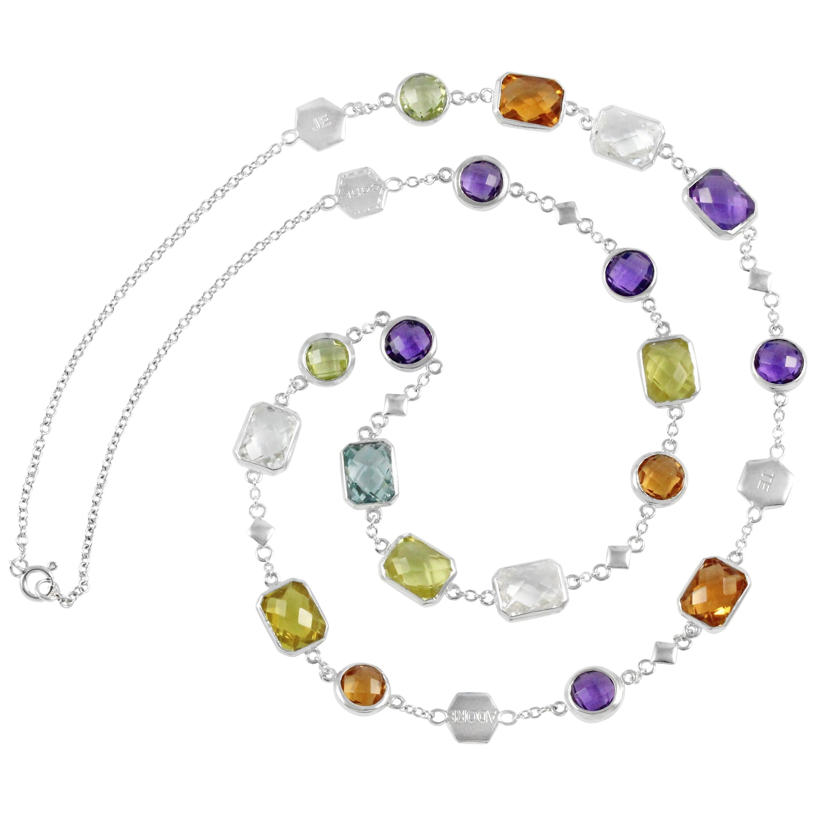 Customizable Code By Edge Multi-Gem Necklace "Je T'Adore" Written in Morse Code  For Sale