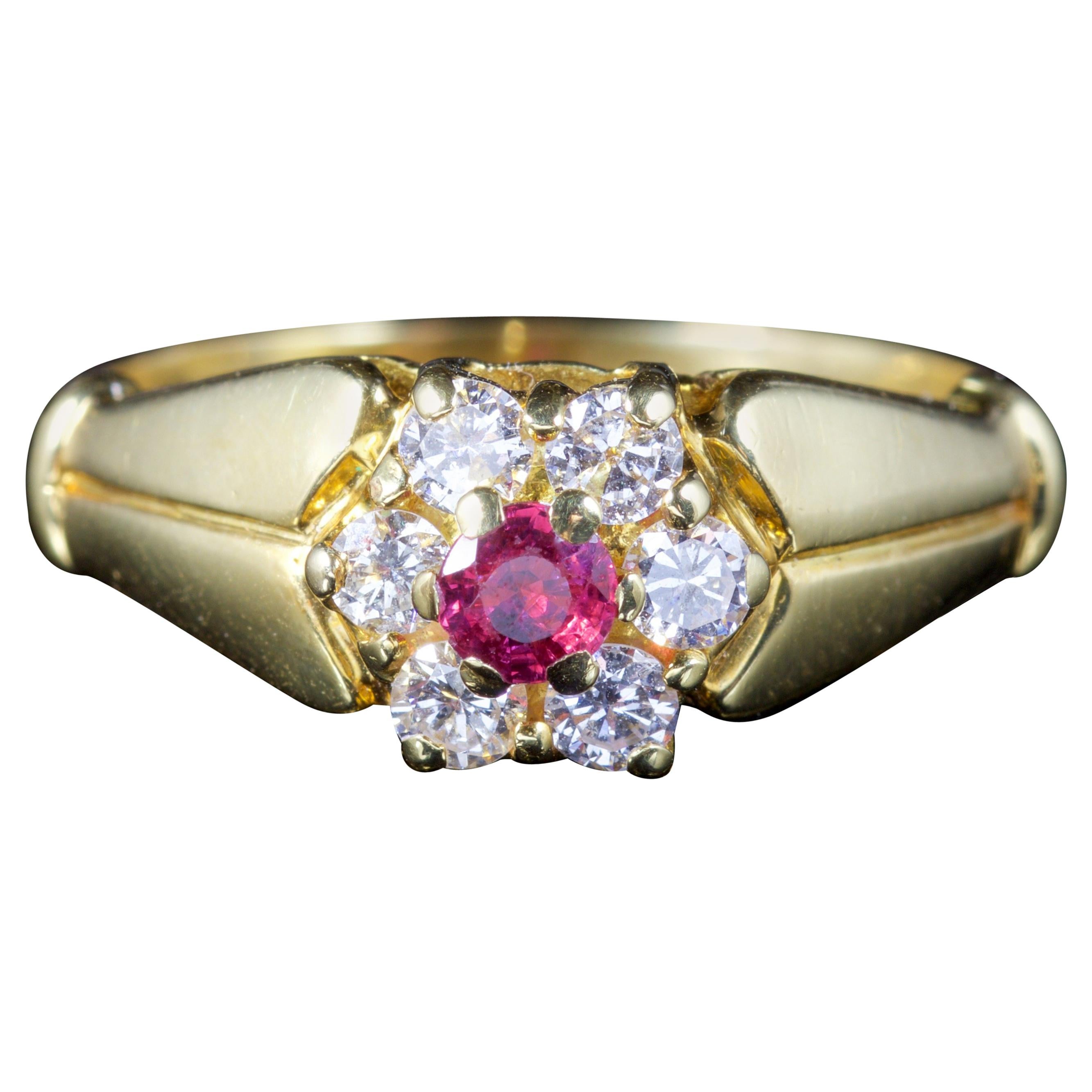 Antique Victorian Ruby Diamond Ring 18 Carat Gold, circa 1880