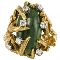 1960s Yellow Gold Jade Diamond Arthur King Spirit Modernist Ring
