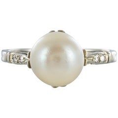 1950s Pearl Diamonds White Gold Ring