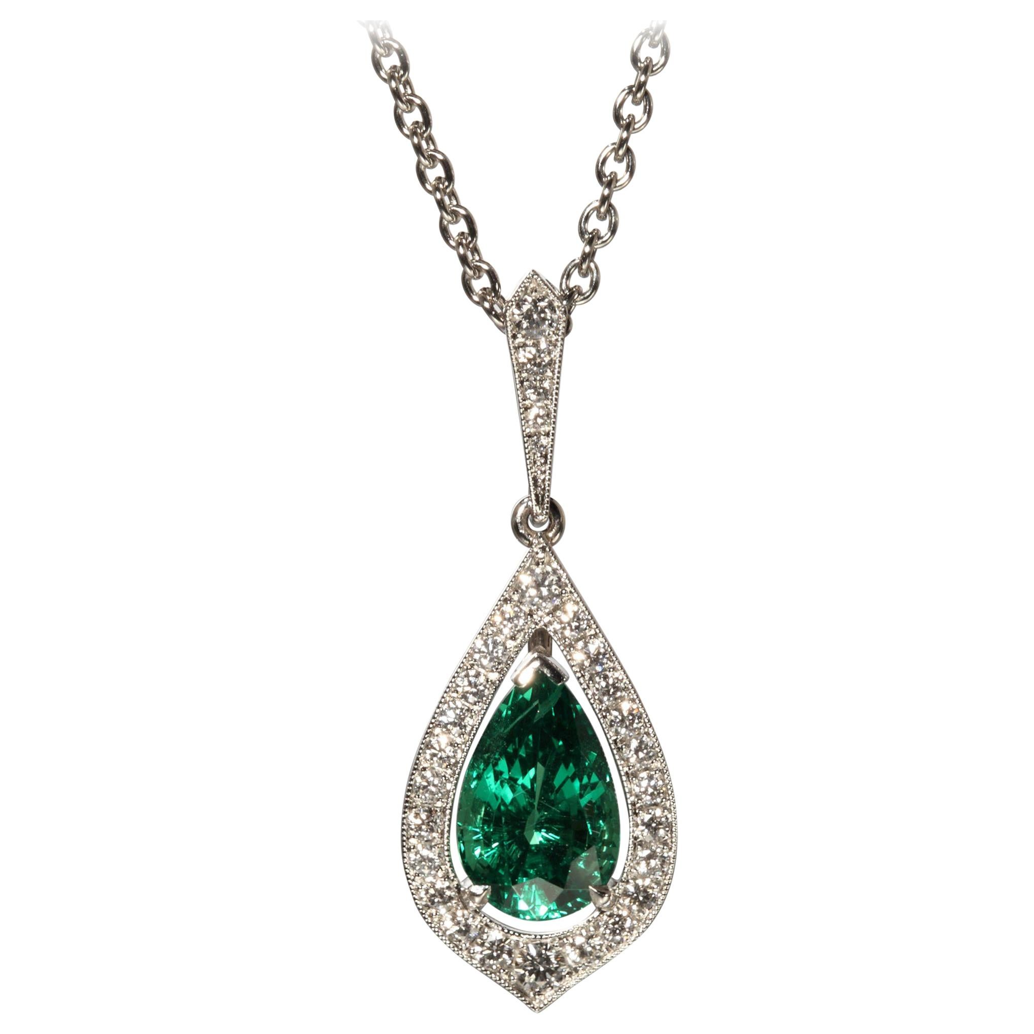 Robert Vogelsang 2.23 Carat Tsavorite Drop Diamond Platinum Pendant Necklace