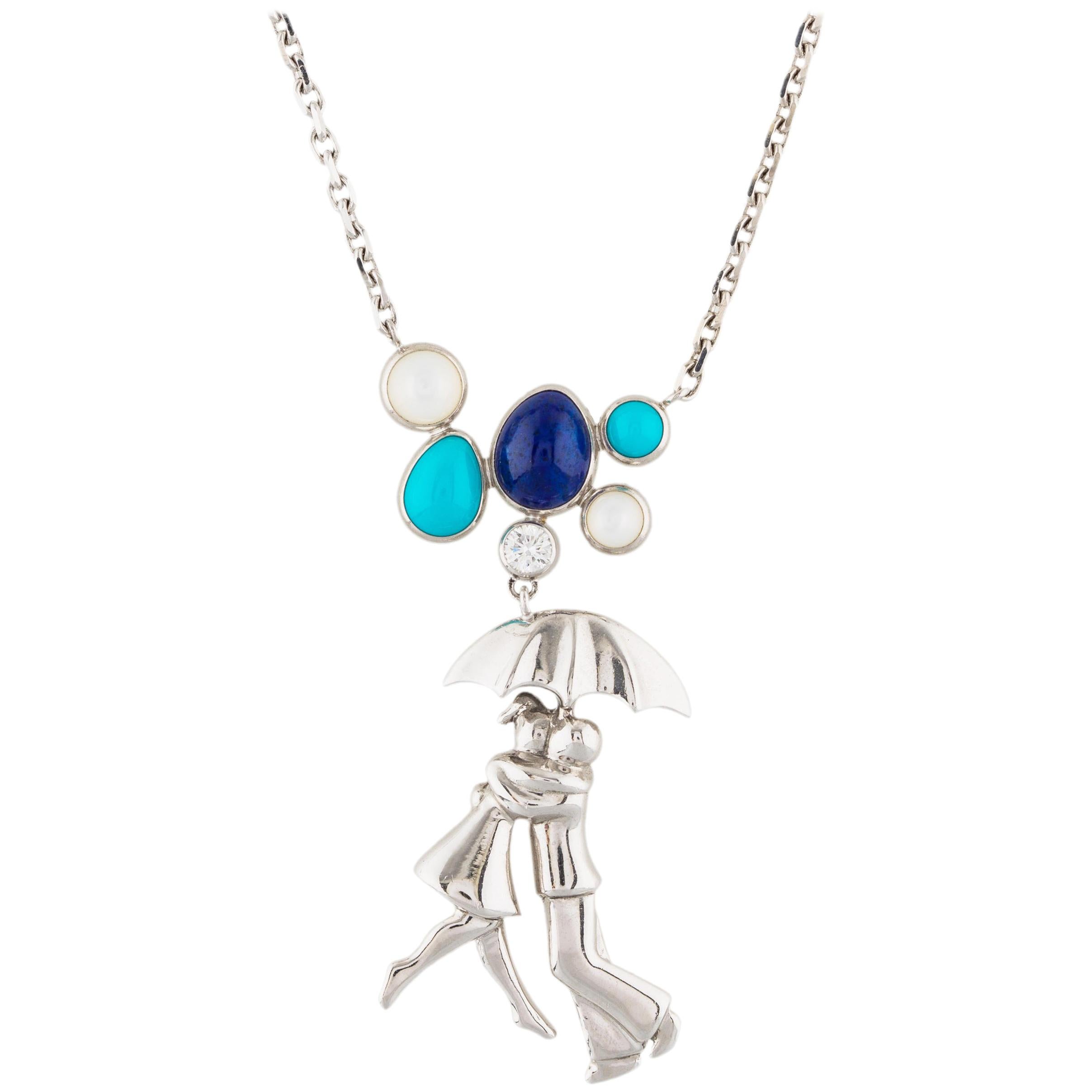 Van Cleef & Arpels A Day In Paris Necklace with Diamond, Lapis Lazul, Turquoise For Sale