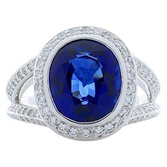 AGL Certified 5.25 Carat Oval Ceylon Blue Sapphire 
Diamonds Cocktail Ring