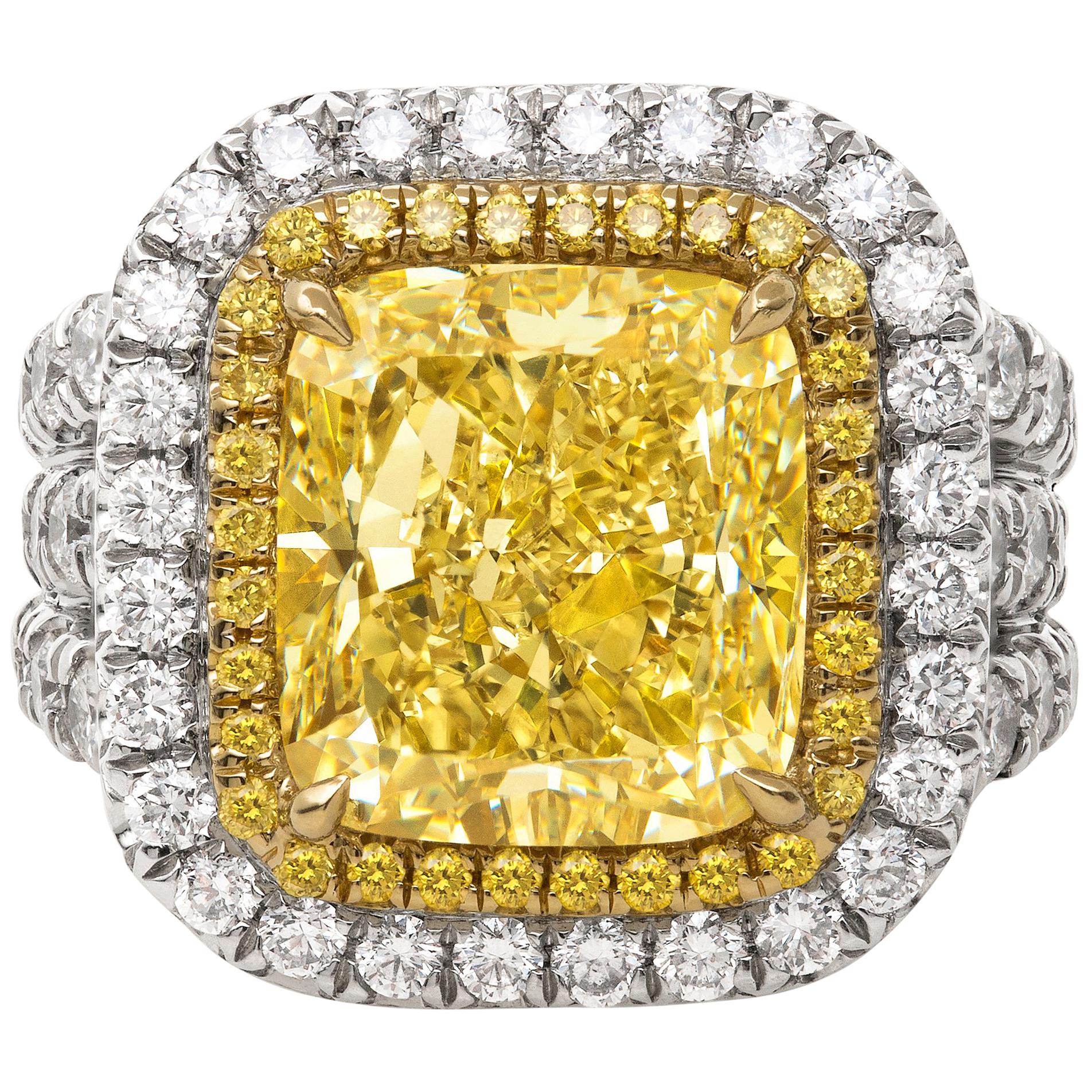 Stunning Platinum and 18 Karat Gold Fancy Yellow Diamond Ring