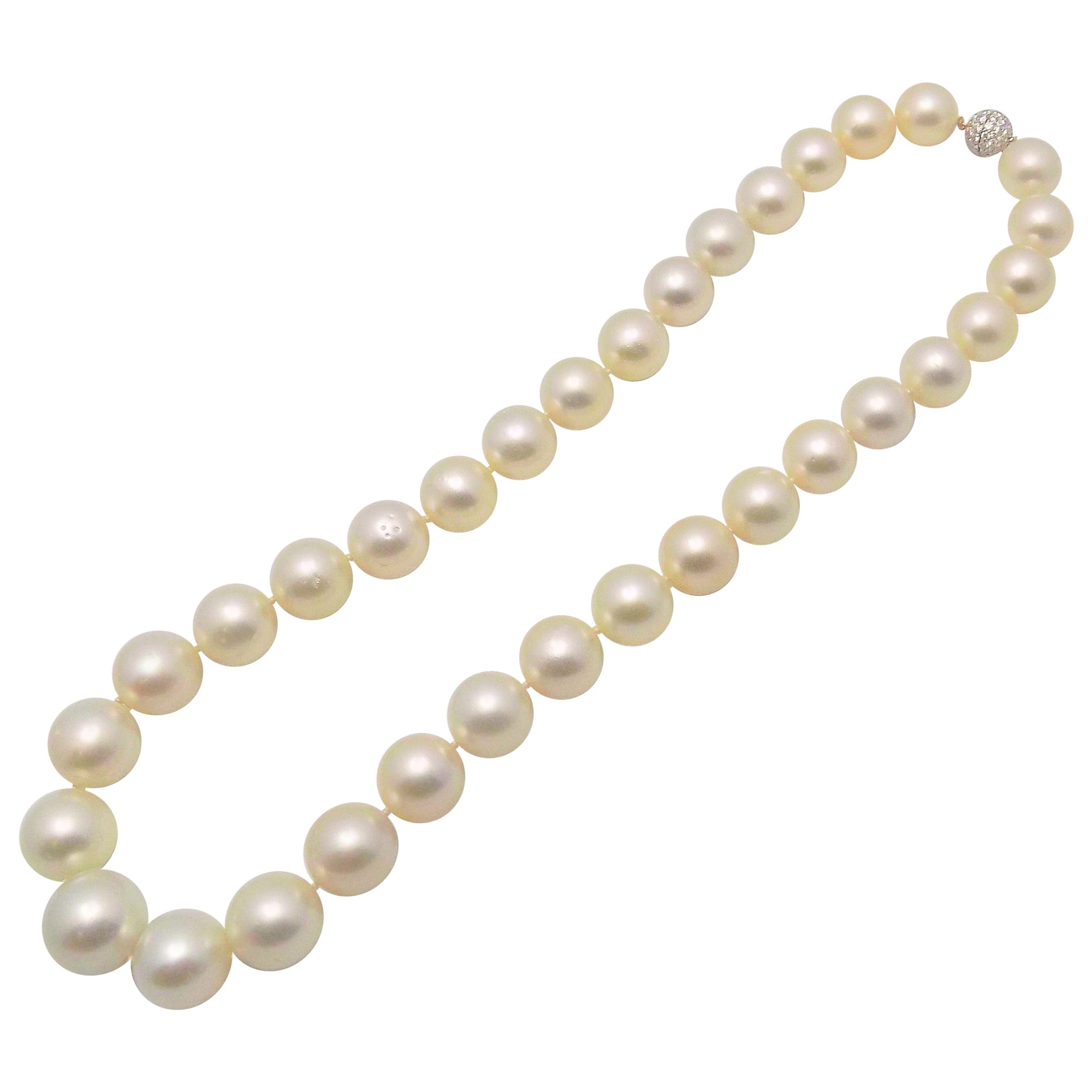 Strand South Sea Cultured Pearls with Diamond Ball Clasp For Sale