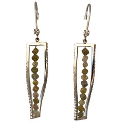 3.5 Carat of Raw Diamonds Twist Earrings in 14 Karat White Gold