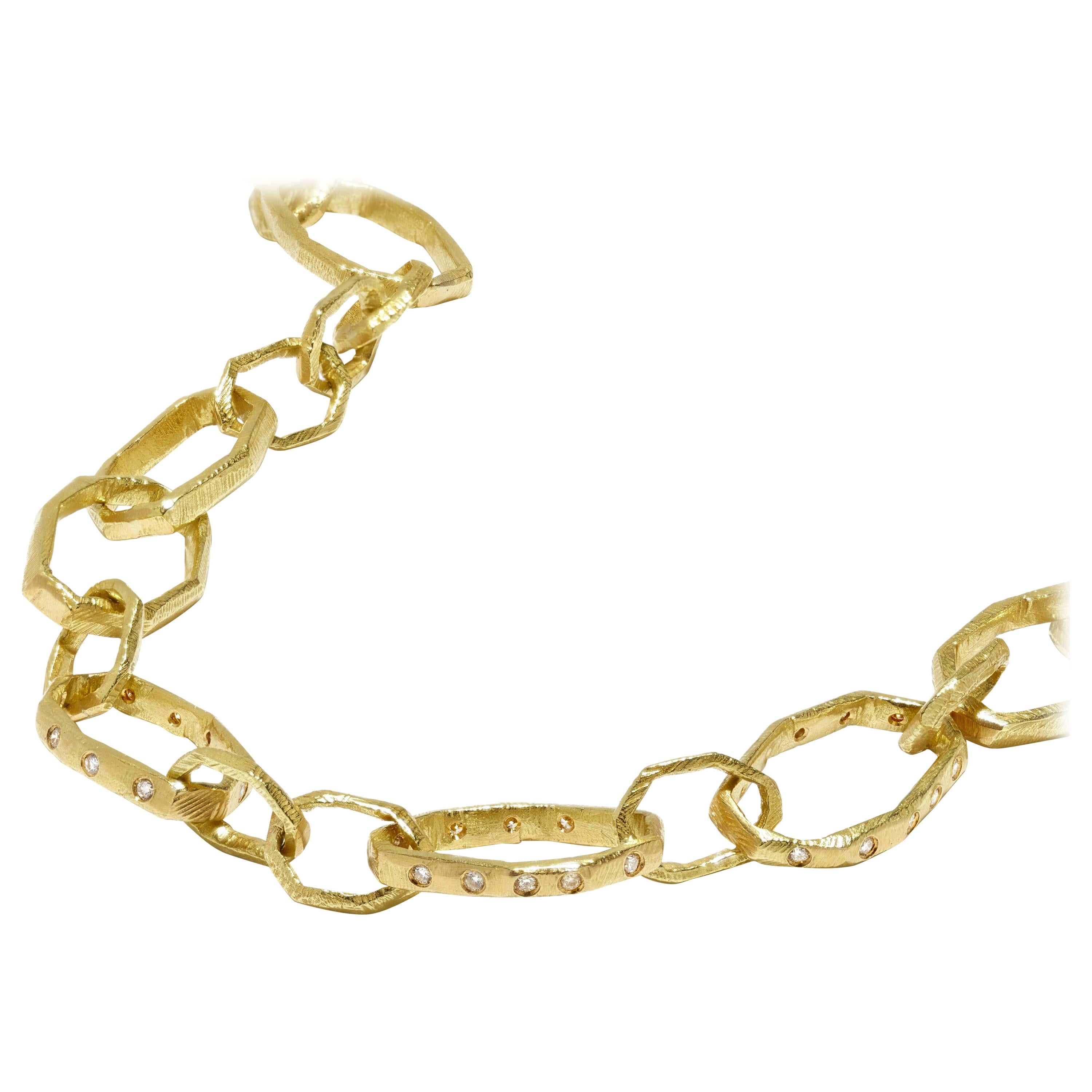 18 Karat Gold Handmade Link Necklace For Sale