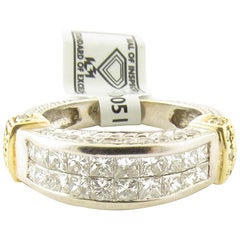 14K White Yellow Gold Square Modified and Round Brilliant Diamond Ring 1.30 Ct