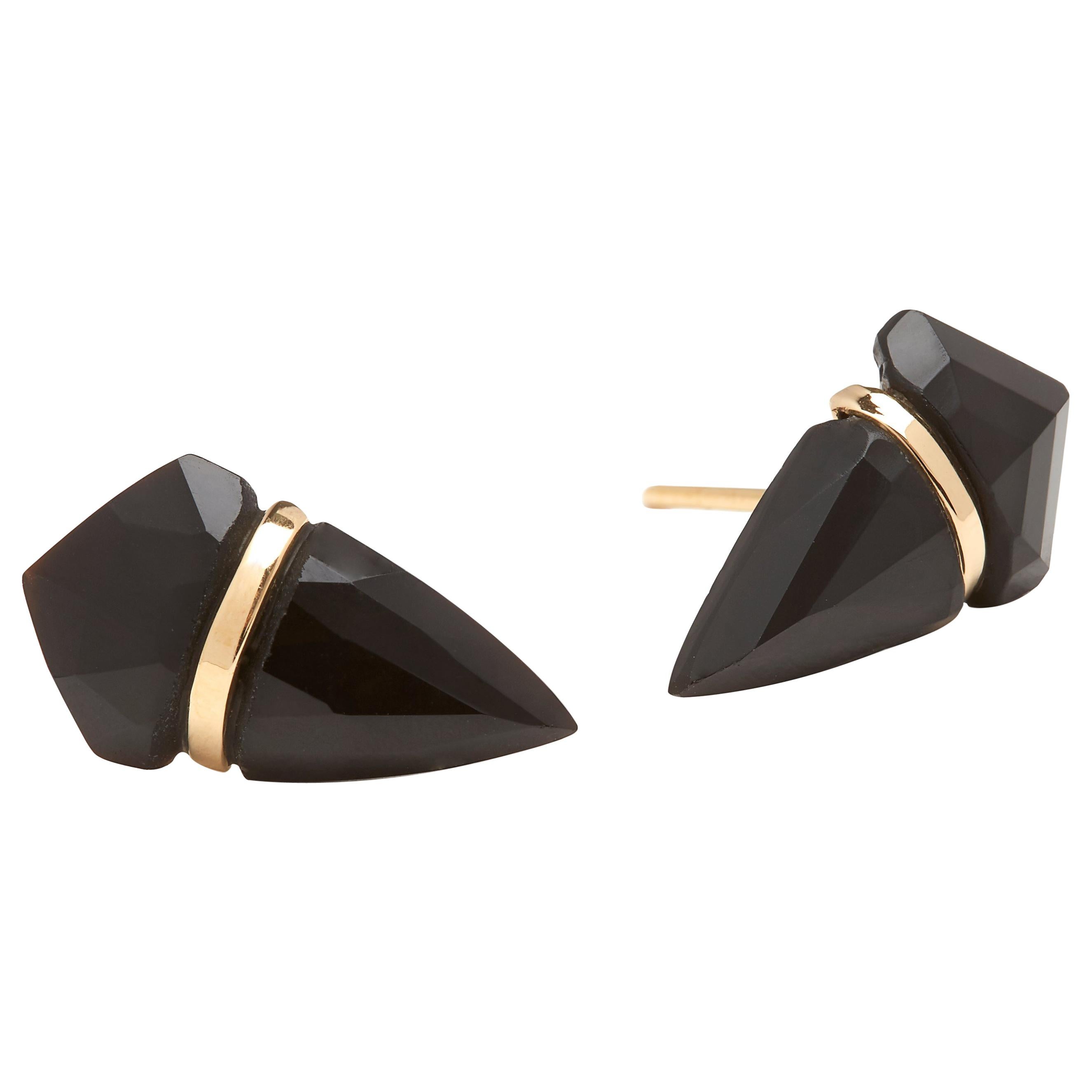 18 Karat Gold Black Onyx Stud Earrings