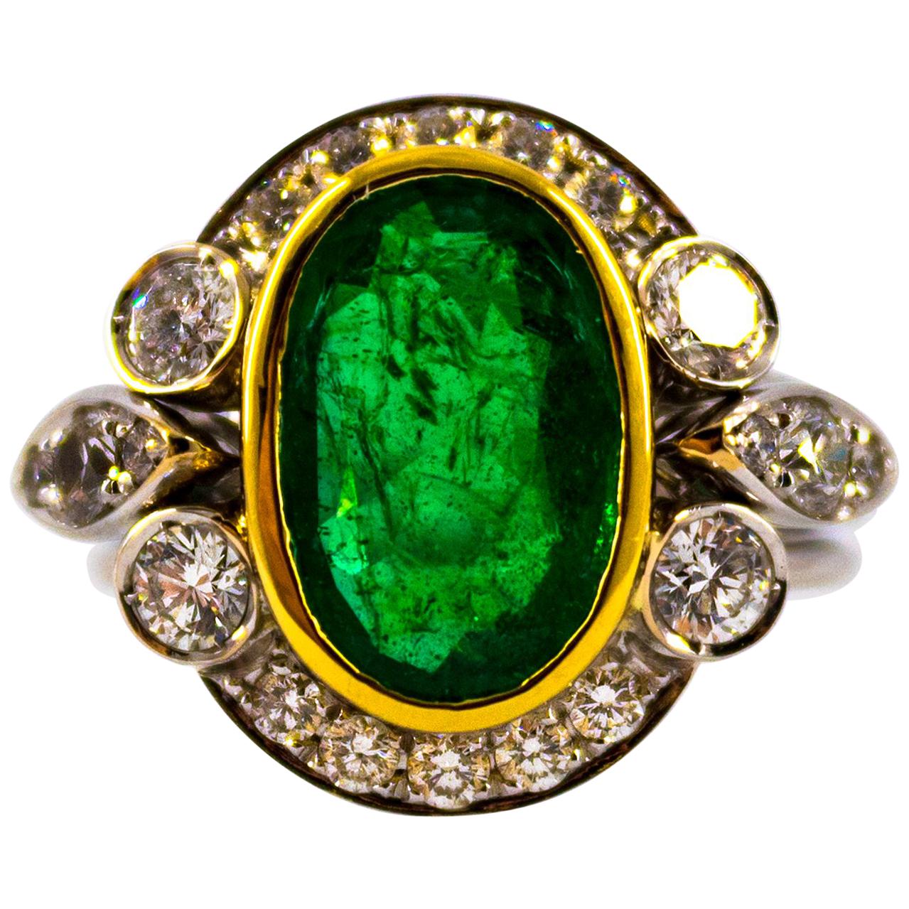 Art Deco 3.48 Carat Emerald 1.10 Carat White Diamond White Gold Cocktail Ring