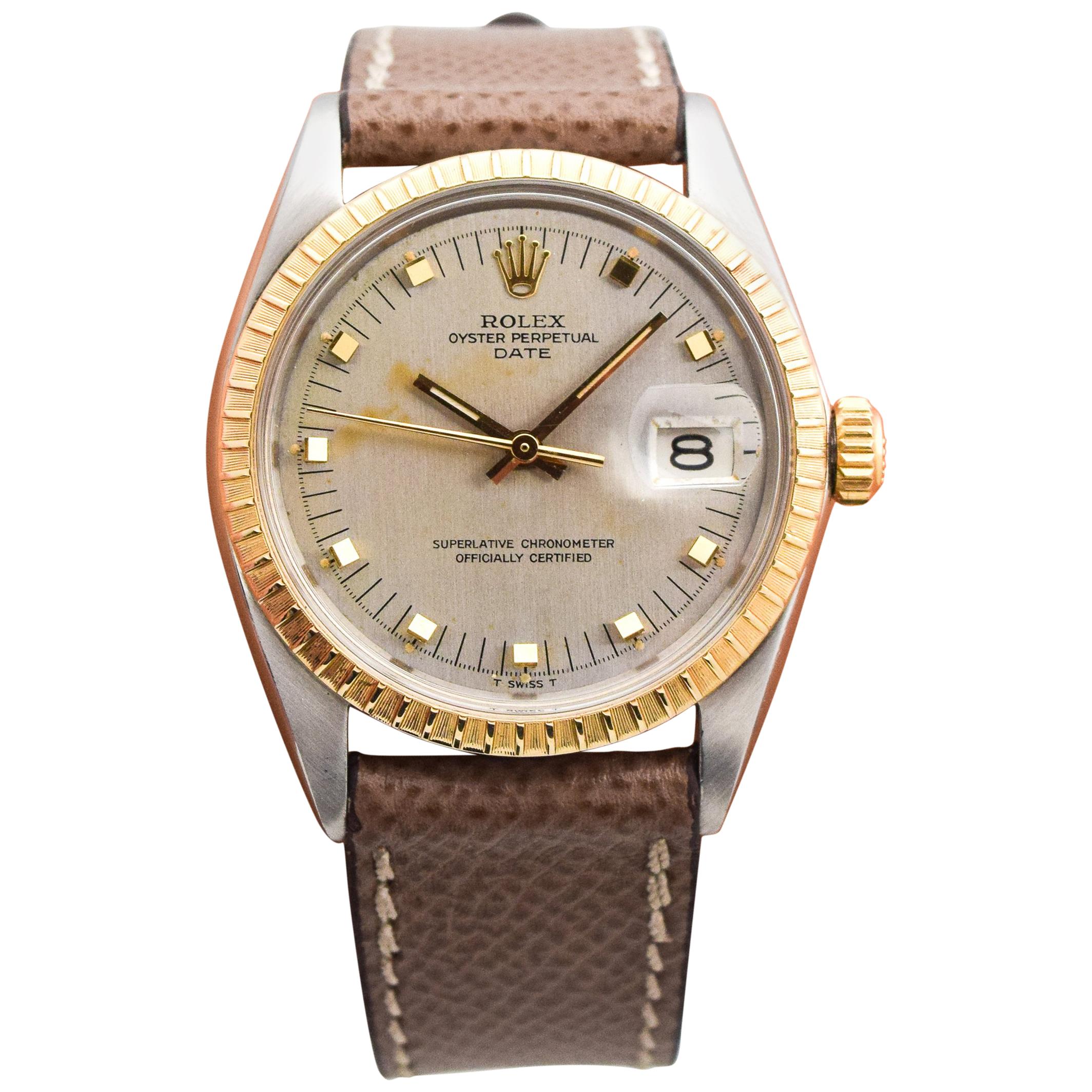 Rolex Date Automatic Ref. 1505 14 Karat Gold and Stainless Steel Watch, 1968 For Sale