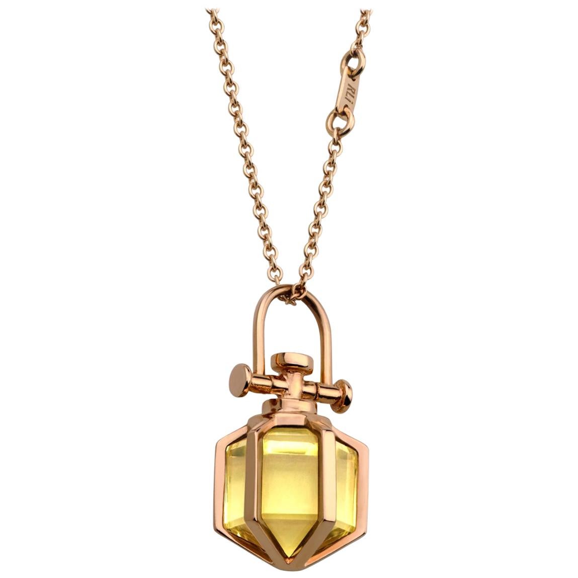 Modern Sacred Minimalism 18k Rose Gold Talisman Amulet Necklace w/ Lemon Citine