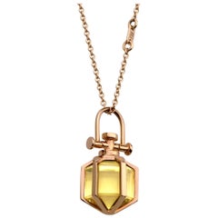 Modern Sacred Minimalism 18k Rose Gold Talisman Amulet Necklace w/ Lemon Citine