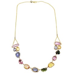 18KT Gold Diamond and Sapphire Necklace 