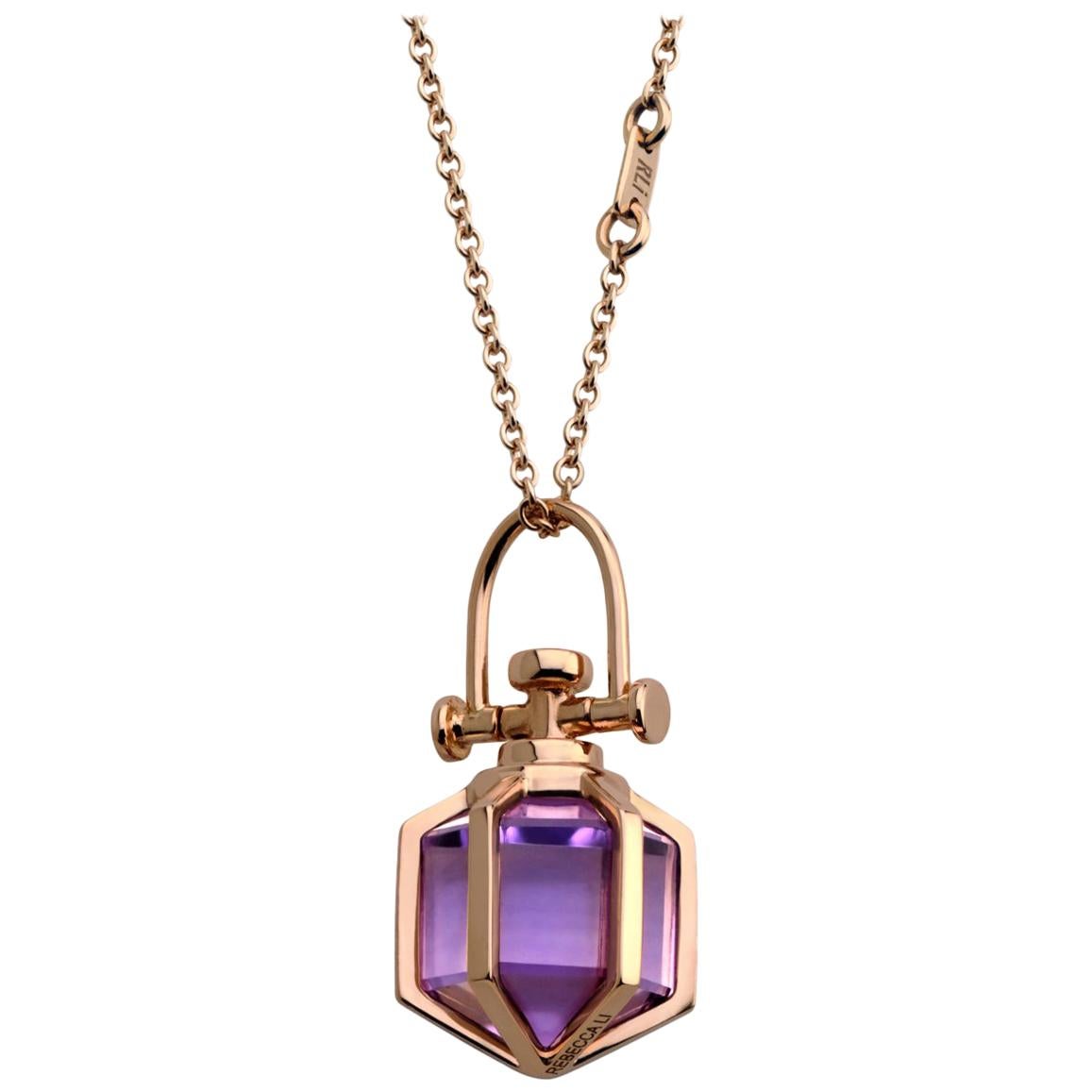 Modern Sacred Minimalism 18 Karat Gold Talisman Amulet Necklace with Amethyst