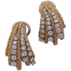 1960's Organic-Form Diamond and Gold Earrings