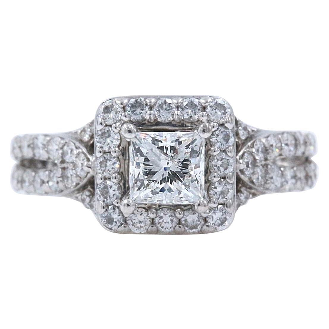 Tolkowsky Diamond Engagement Ring Princess 1.56 Carat 14 Karat White Gold For Sale