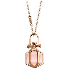 Modern Sacred Minimalism 18 Karat Gold Talisman Amulet Necklace with Rose Quartz