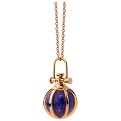 Modern Sacred 18 Karat Rose Gold Crystal Orb Amulet Necklace with Lapis Lazuli
