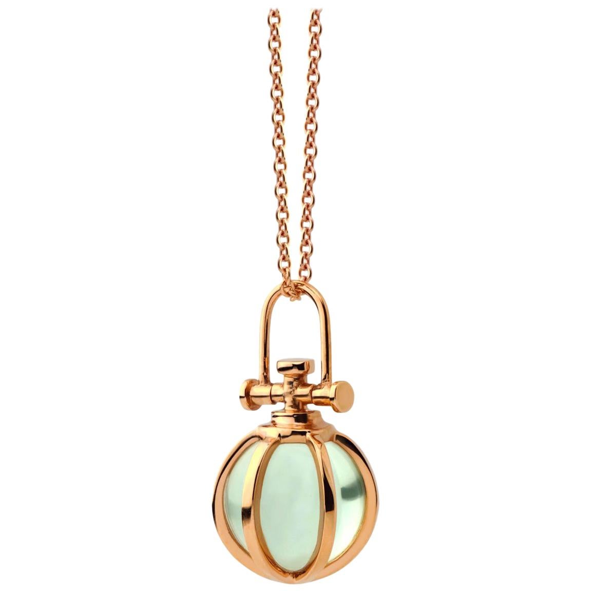 Modern Sacred 18 Karat Rose Gold Crystal Orb Amulet Necklace with Green Amethyst