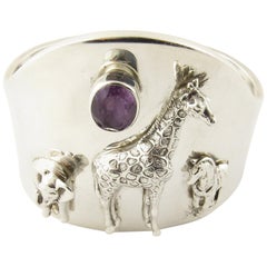 Carol Felley Southwestern Sterling Silver Wildlife Amethyst Cuff Bracelet, 1997