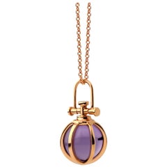 Modern Sacred 18 Karat Gold Crystal Orb Amulet Necklace with Natural Amethyst