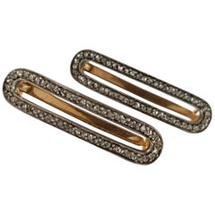 Antique Pair of 18 Karat Yellow Gold, Silver, and Diamond Hair Clips, circa 1900