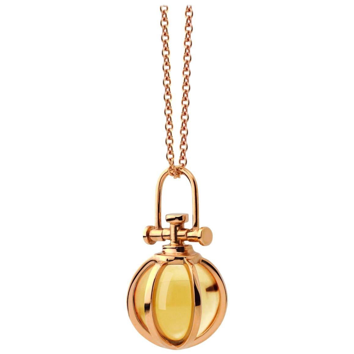 Modern Sacred 18 Karat Gold Crystal Orb Amulet Necklace with Natural Citrine