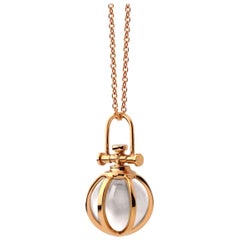 Modern Sacred 18k Rose Gold Crystal Orb Amulet Necklace w/ Natural Rock Crystal