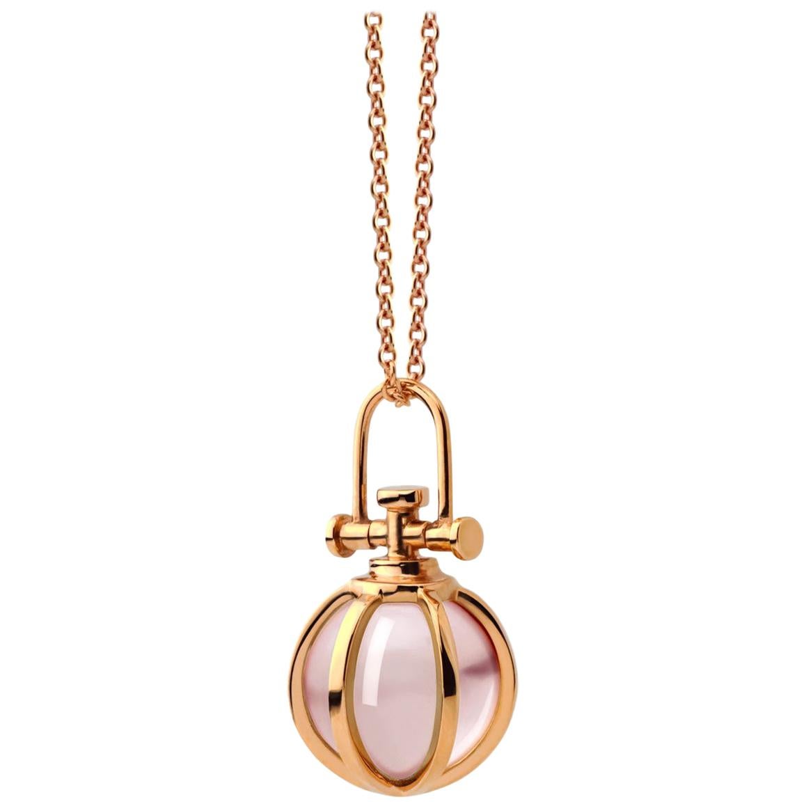 Modern Sacred 18 Karat Gold Crystal Orb Amulet Necklace with Natural Rose Quartz