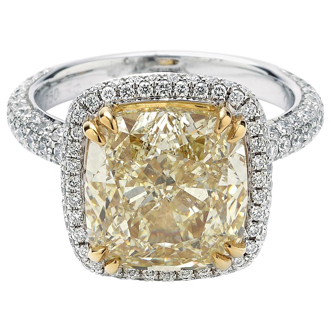 GIA Certified 7.10 Carat Centre Fancy Yellow Diamond Ring in 18 Karat White Gold