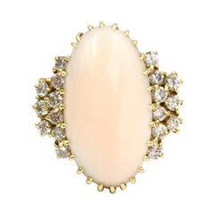 Vintage 18 Karat Angel Skin Coral and Diamond Ring