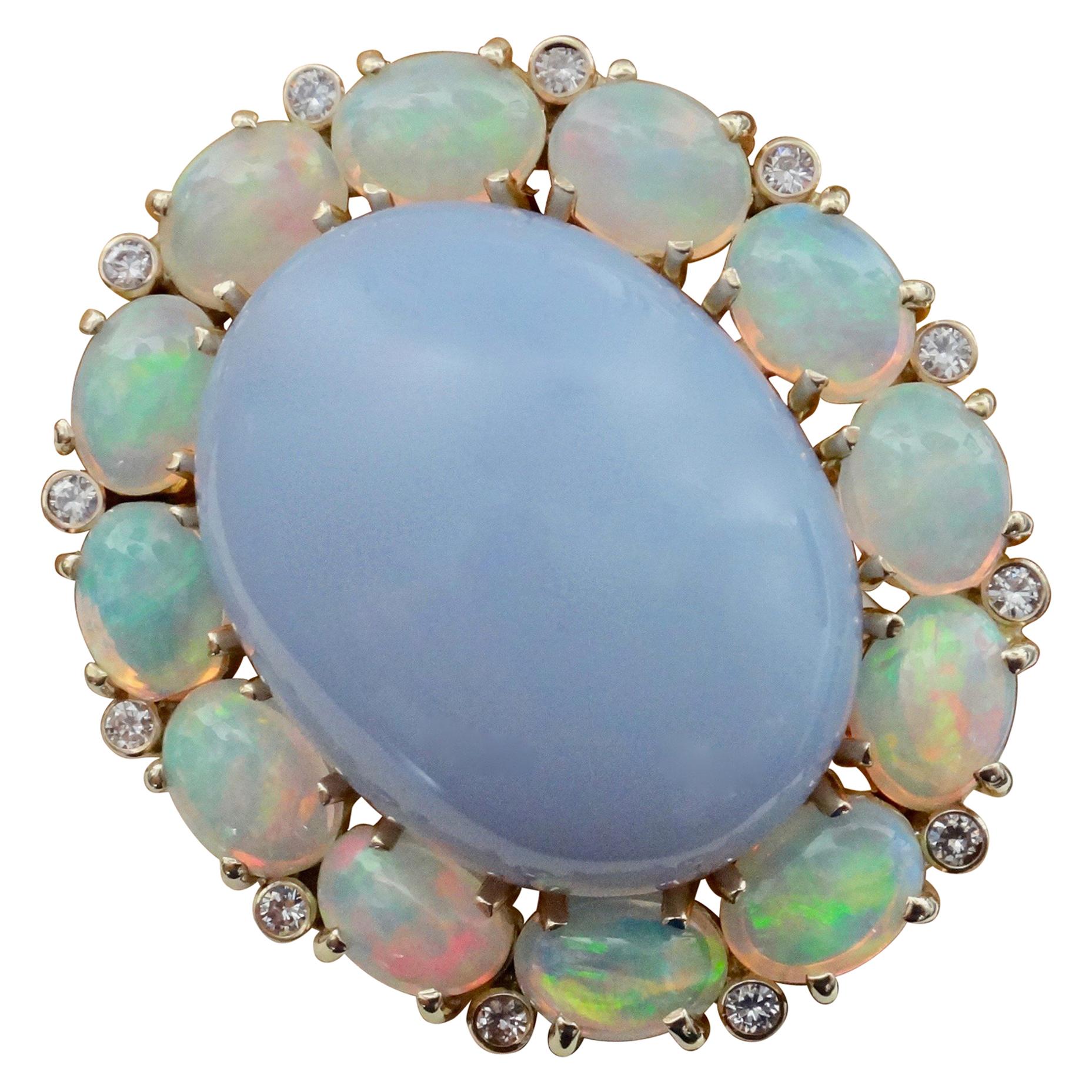 Michael Kneebone Blue Chalcedony Ethiopian Opal Diamond Cocktail Ring