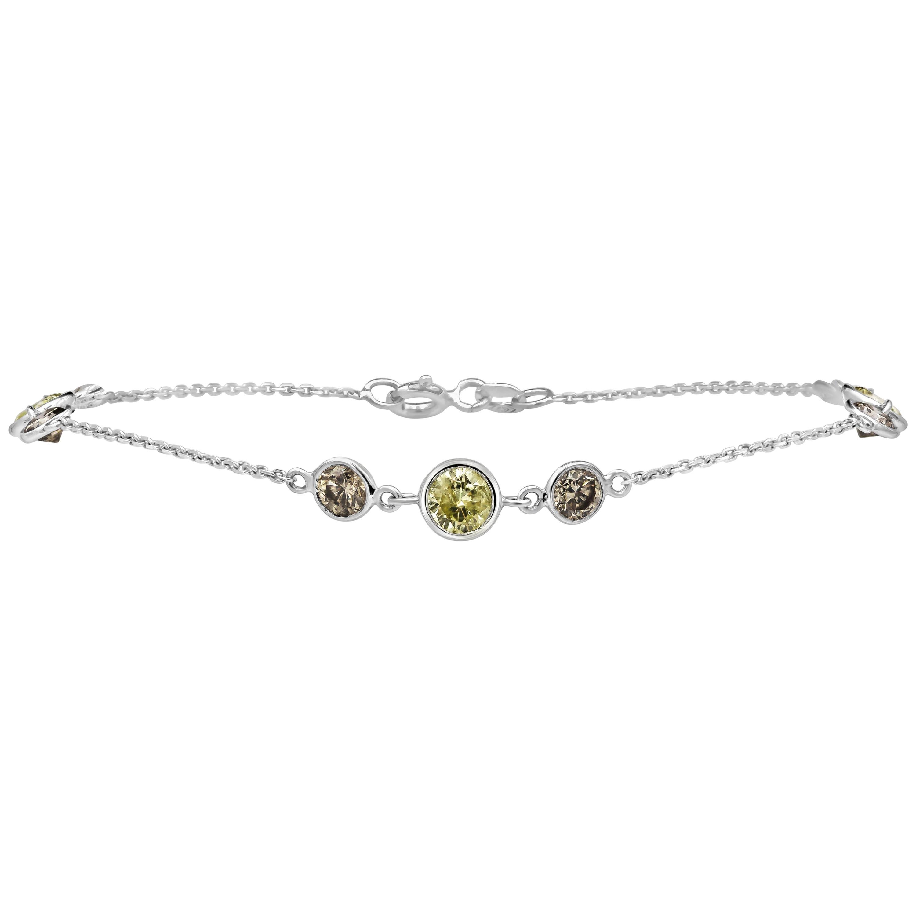 Roman Malakov 2.08 Carat Total Round Cut Brown & Yellow Diamond Bracelet