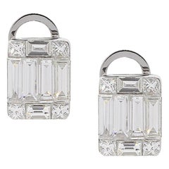 Princess Cut and Baguette Cut Diamond Mosaic Stud Earrings