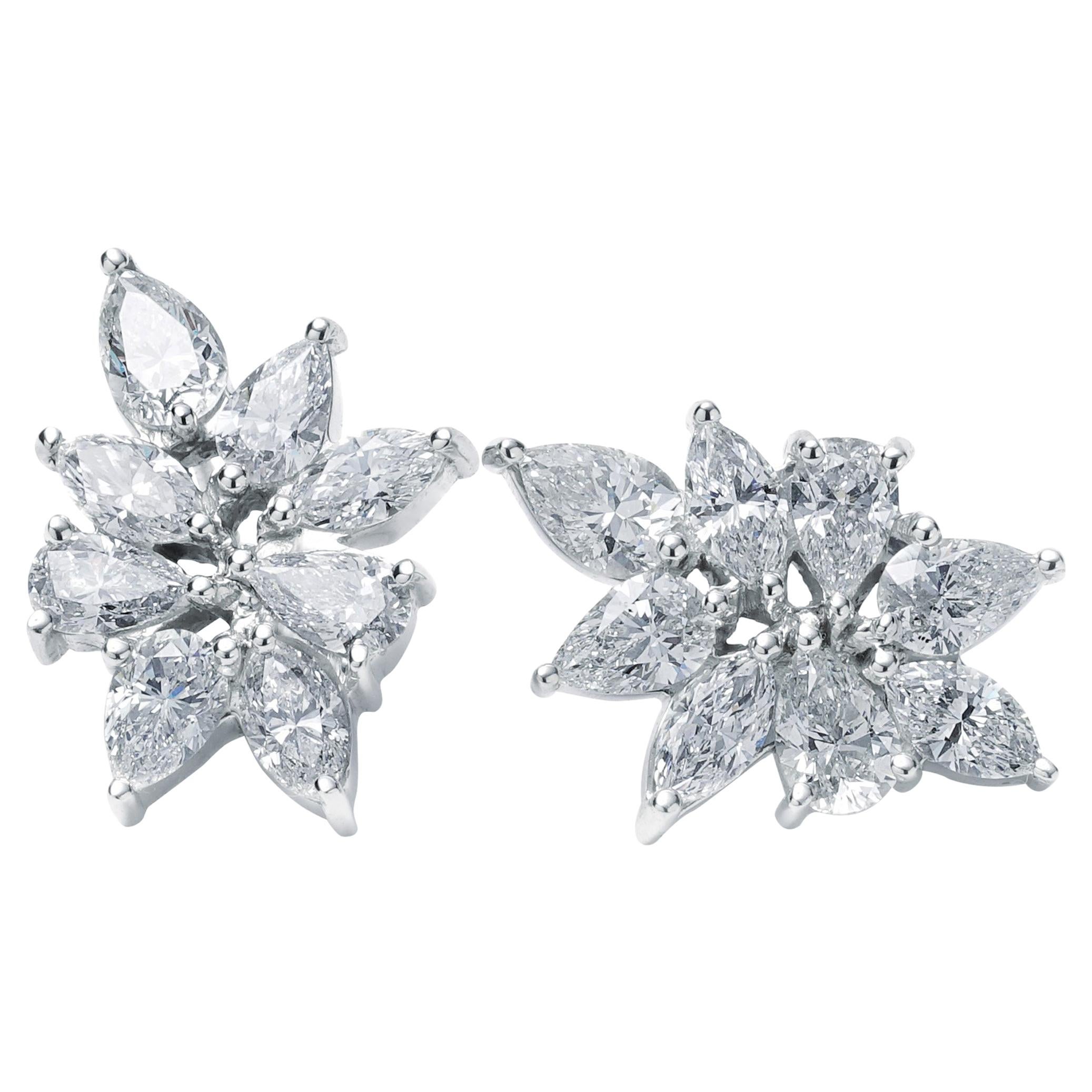 Pear and Marquise Diamond Cluster Earrings 7.79 Carat Total Weight For Sale