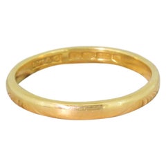 Vintage Midcentury 22 Karat Yellow Gold Wedding Band, Dated 1954