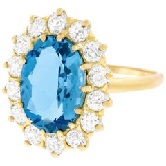 Antique Aquamarine and Diamond Set Gold Ring