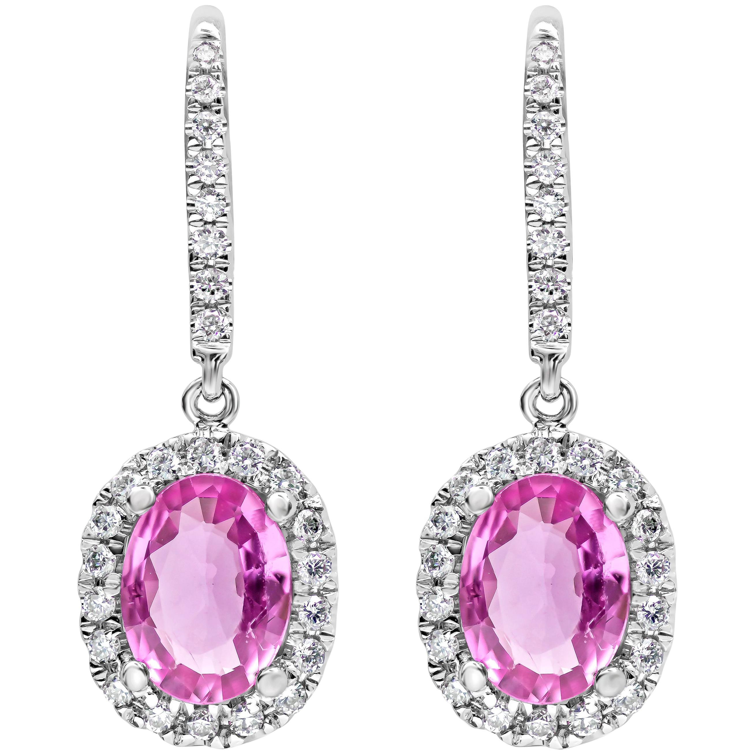 Roman Malakov, Pink Sapphire and Diamond Halo Dangle Earrings