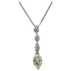 Yellow Diamond Marquise and White Diamond Round Pendant Necklace in 18 Karat Wg