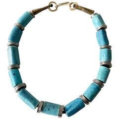 Vintage Doyle Lane Turquoise Ceramic Bead Steel California Studio Necklace