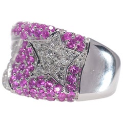 Pink Sapphire and Diamond Ring .47 Carat Diamonds 14 Karat White Gold Ring