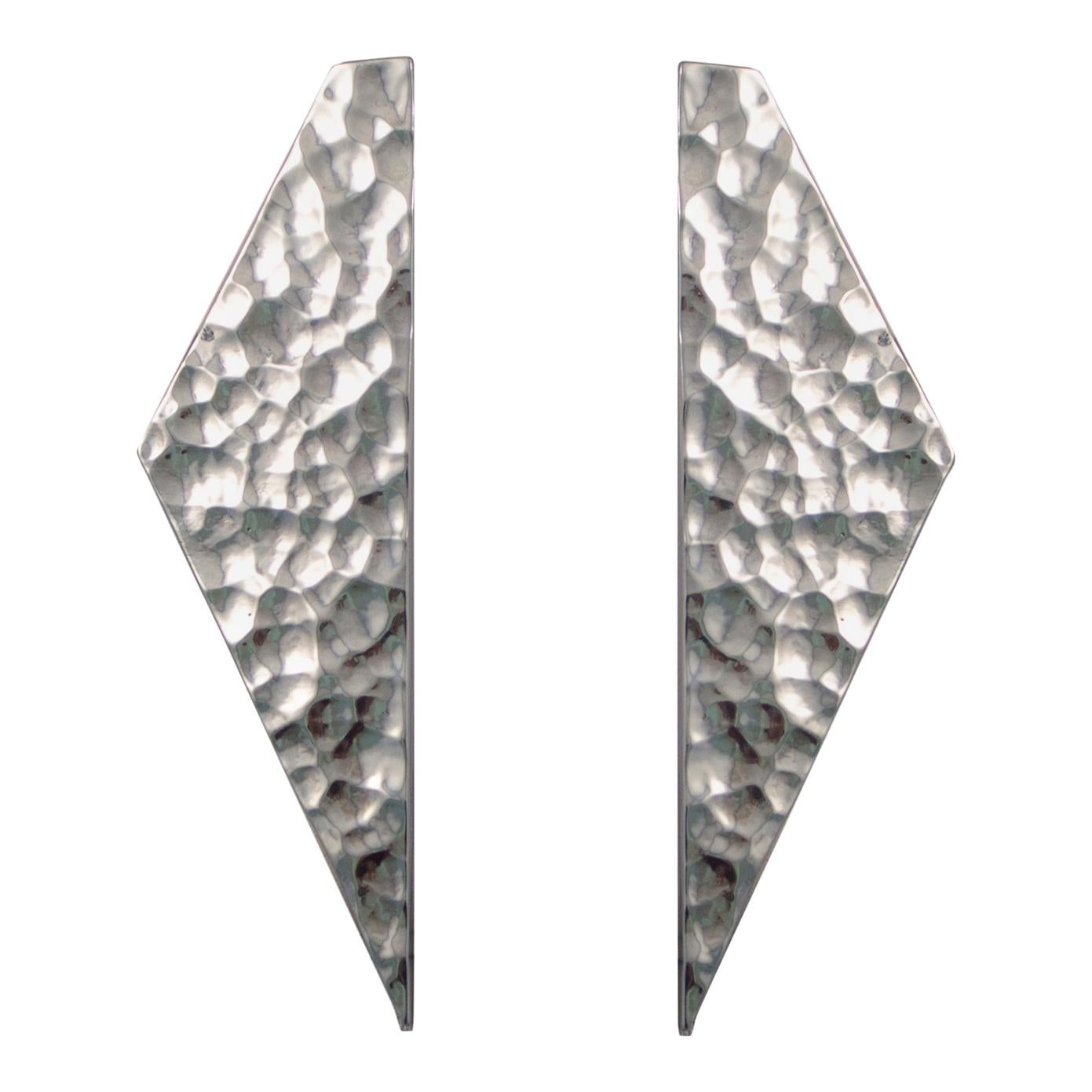 AGMES Sterling Silver Long Textured Sculptural Hand Hammered Abstract Earrings 
