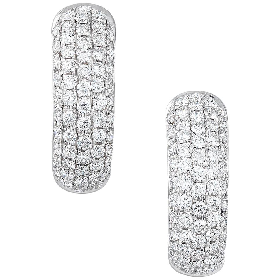 Pave White Gold Diamond Huggie Earrings