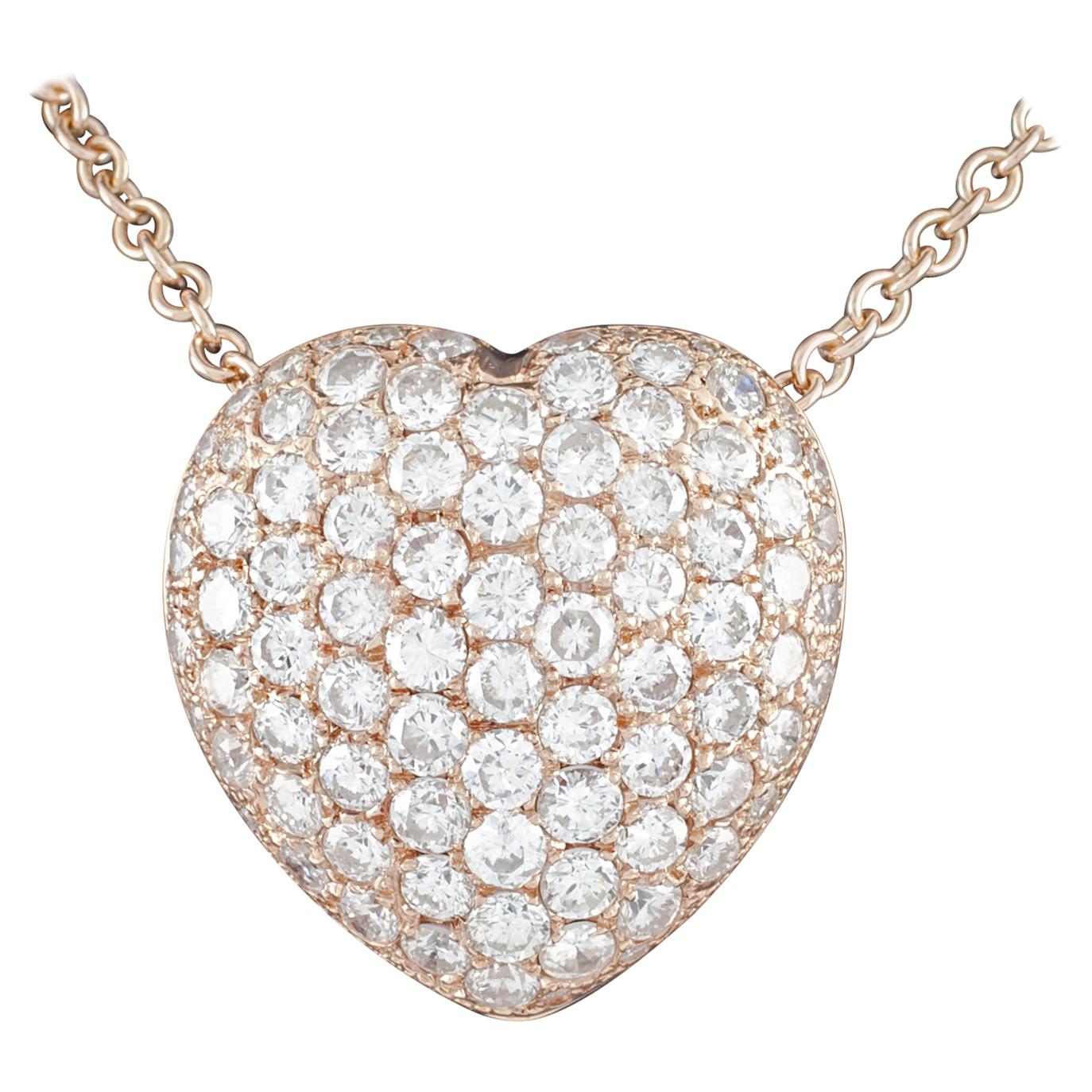 5.07 Carat Diamond Heart 14 Karat Rose Gold Pave Pendant Necklace with Chain