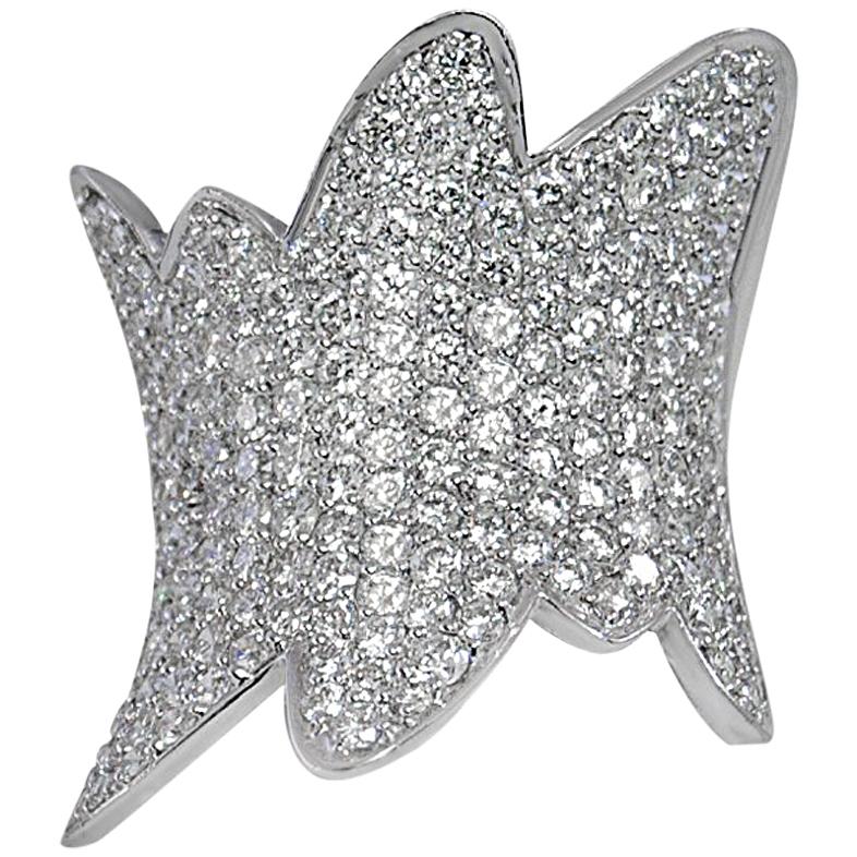 Statement Cocktail Diamond Ring Micro Pave Set 18 Karat White Gold For Sale